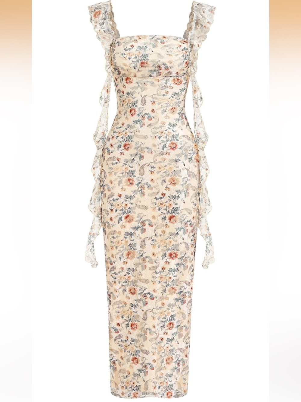 Floral Lace Midi Dress in Cream